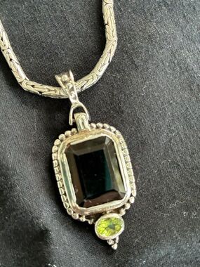 Sterling Silver Brown and Green Gemstone Pendant Necklace